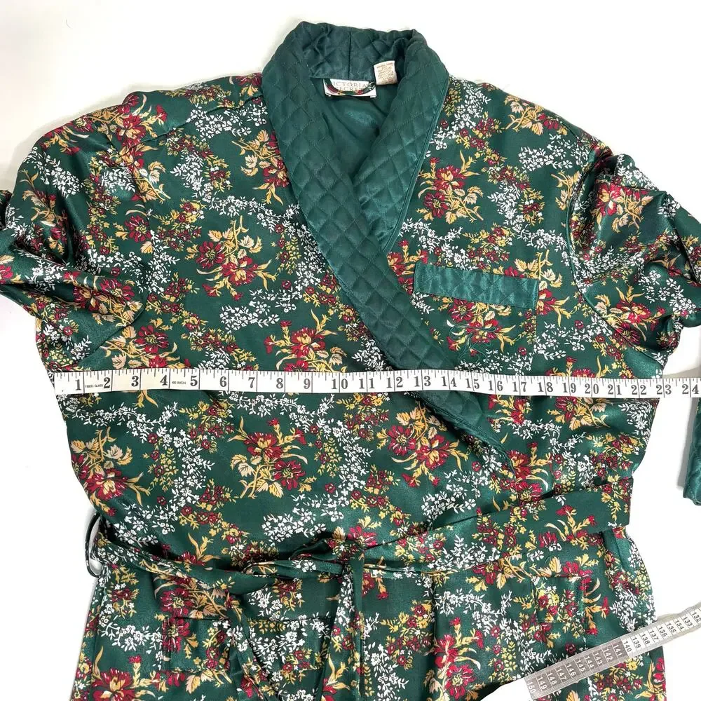Victorias Secret Vintage Gold Label Long Belted Floral Robe Quilted Collar M/L